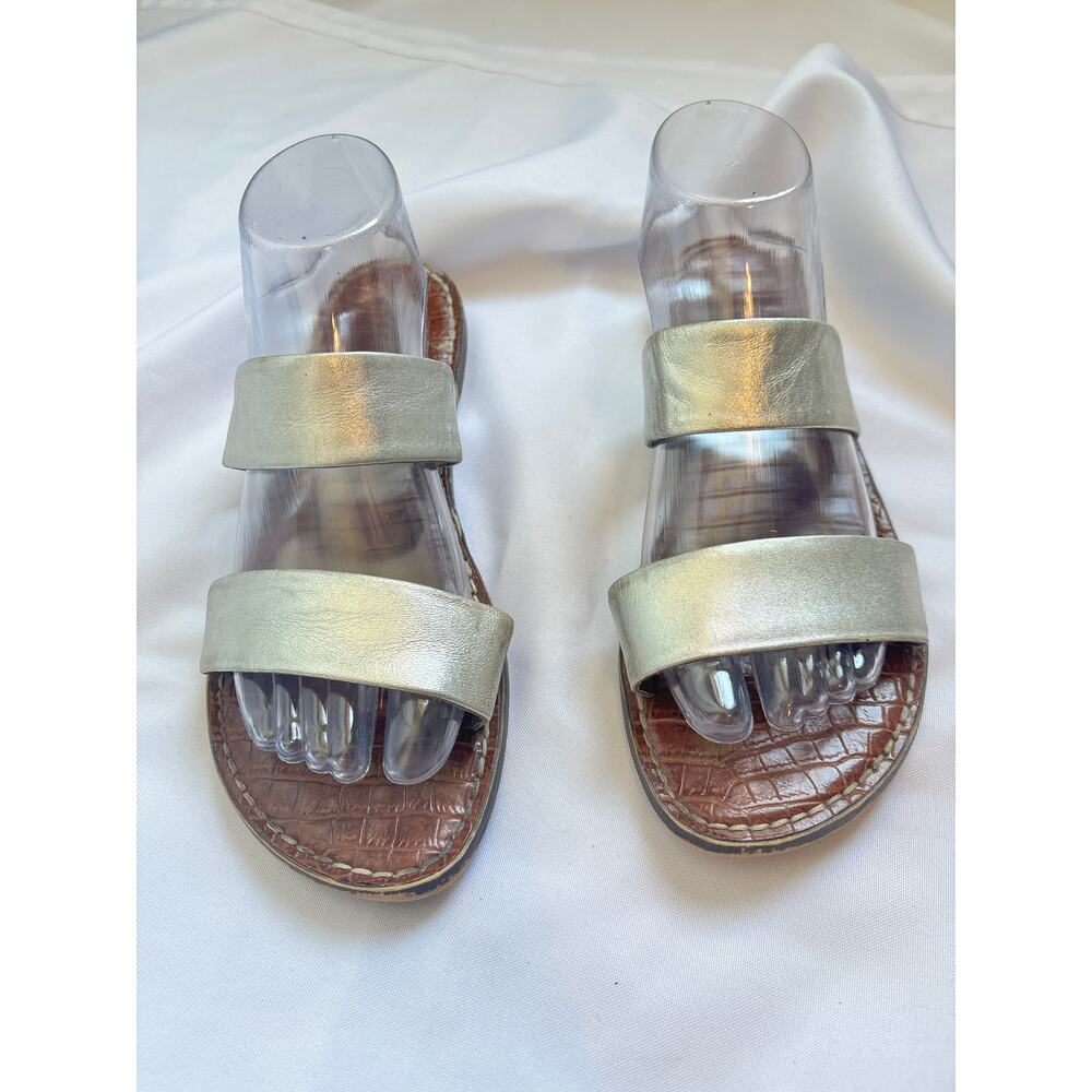 Sam Edelman Metallic Silver Double-Strap Slide Sandals